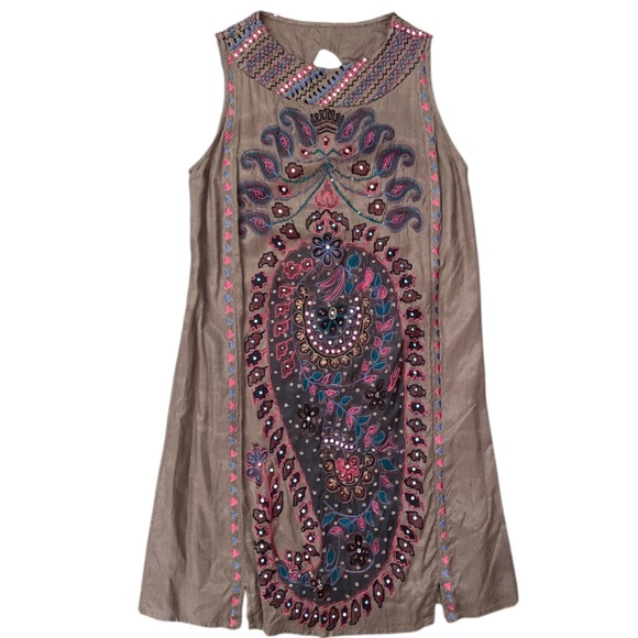 Free People New Romantics Gujakat Goddess Dress Embroidered Beaded Boho in Olive - Picture 7 of 7